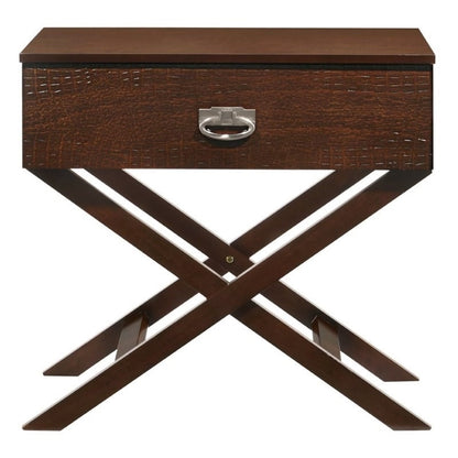 Cappuccino Brown Wood 1-Textured Drawer End Table Nightstand with X Legs