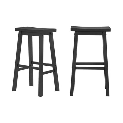 Set of 2 Farmhouse Bar Height Saddle Seat Barstools in Charcoal Black Wood Finish