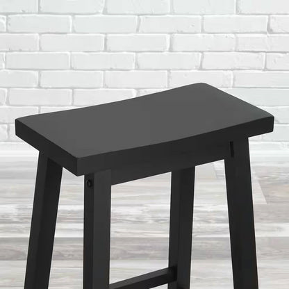 Set of 2 Farmhouse Bar Height Saddle Seat Barstools in Charcoal Black Wood Finish