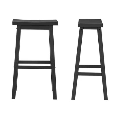 Set of 2 Farmhouse Bar Height Saddle Seat Barstools in Charcoal Black Wood Finish