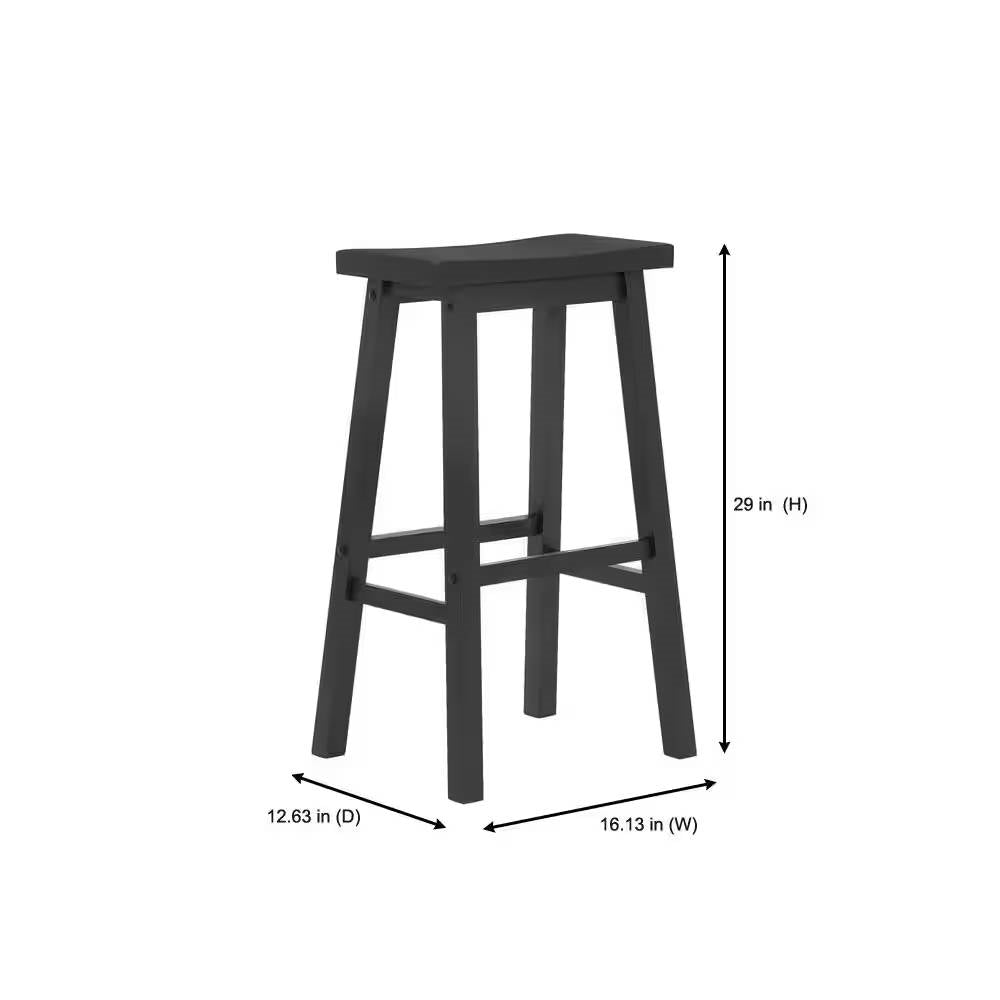 Set of 2 Farmhouse Bar Height Saddle Seat Barstools in Charcoal Black Wood Finish