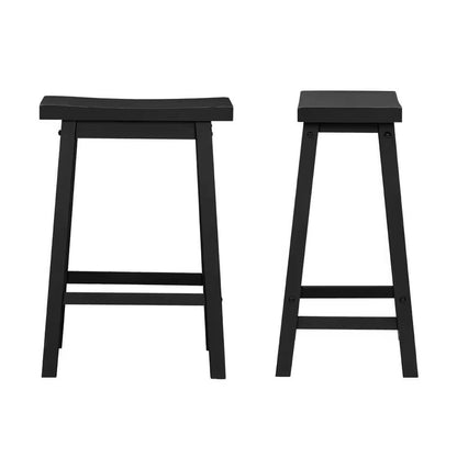 Set of 2 Farmhouse Counter Height Saddle Bar Stools in Charcoal Black Wood Finish