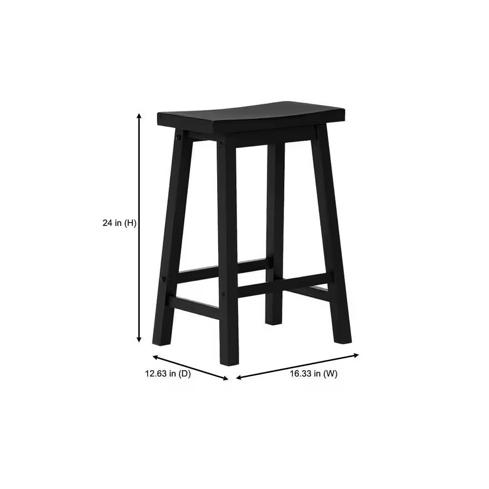 Set of 2 Farmhouse Counter Height Saddle Bar Stools in Charcoal Black Wood Finish