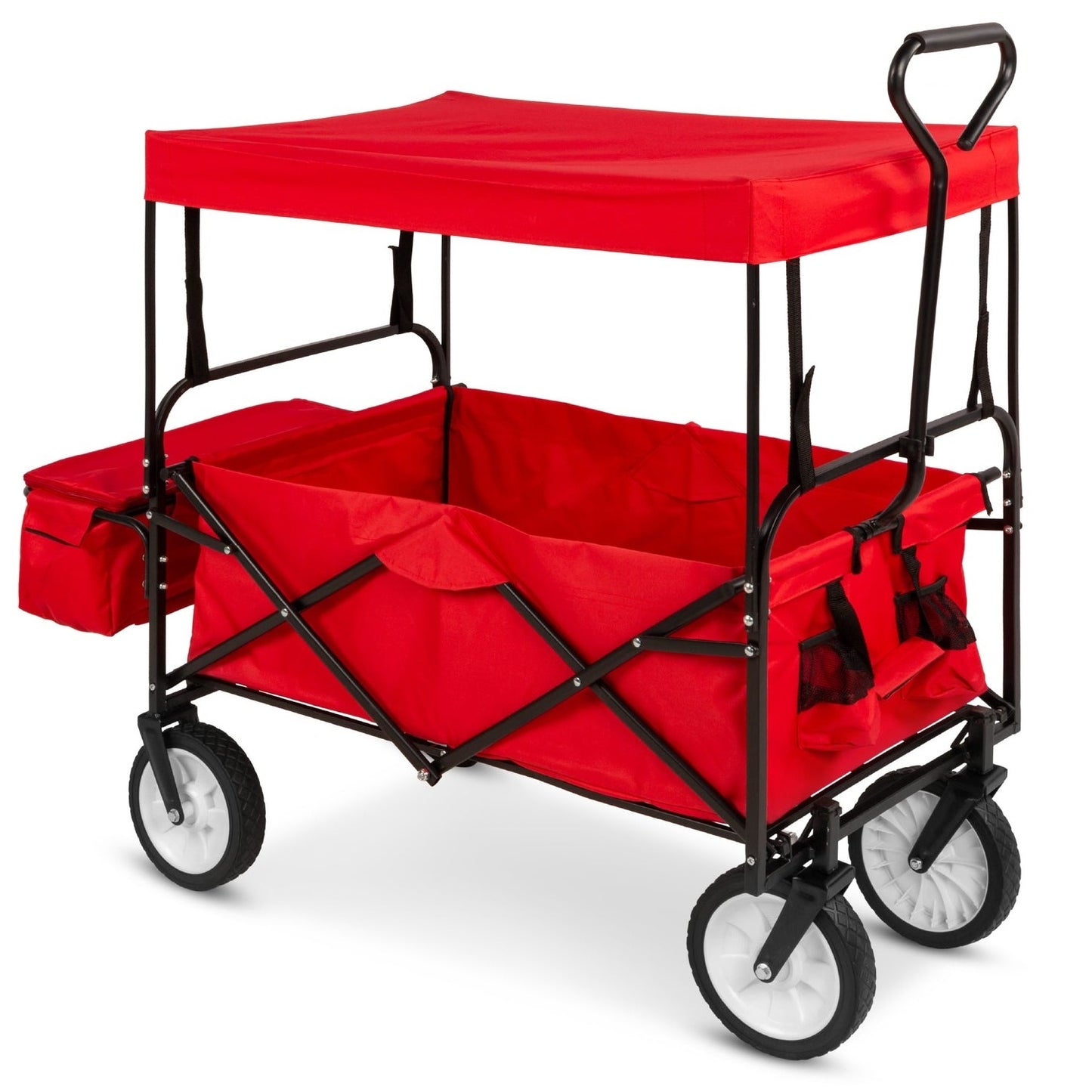 Collapsible Utility Wagon Cart Indoor/Outdoor w/ Canopy - Red