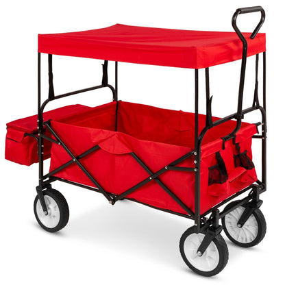 Collapsible Utility Wagon Cart Indoor/Outdoor w/ Canopy - Red