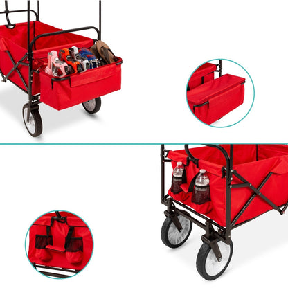 Collapsible Utility Wagon Cart Indoor/Outdoor w/ Canopy - Red