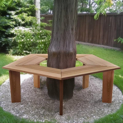 Solid Cedar Wood 5 Sided Pentagon Circle Tree Wrap Garden Bench