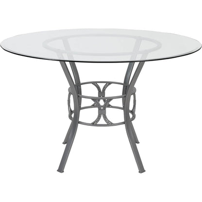 Round 48-inch Glass Top Dining Table with Matte Gold Metal Frame