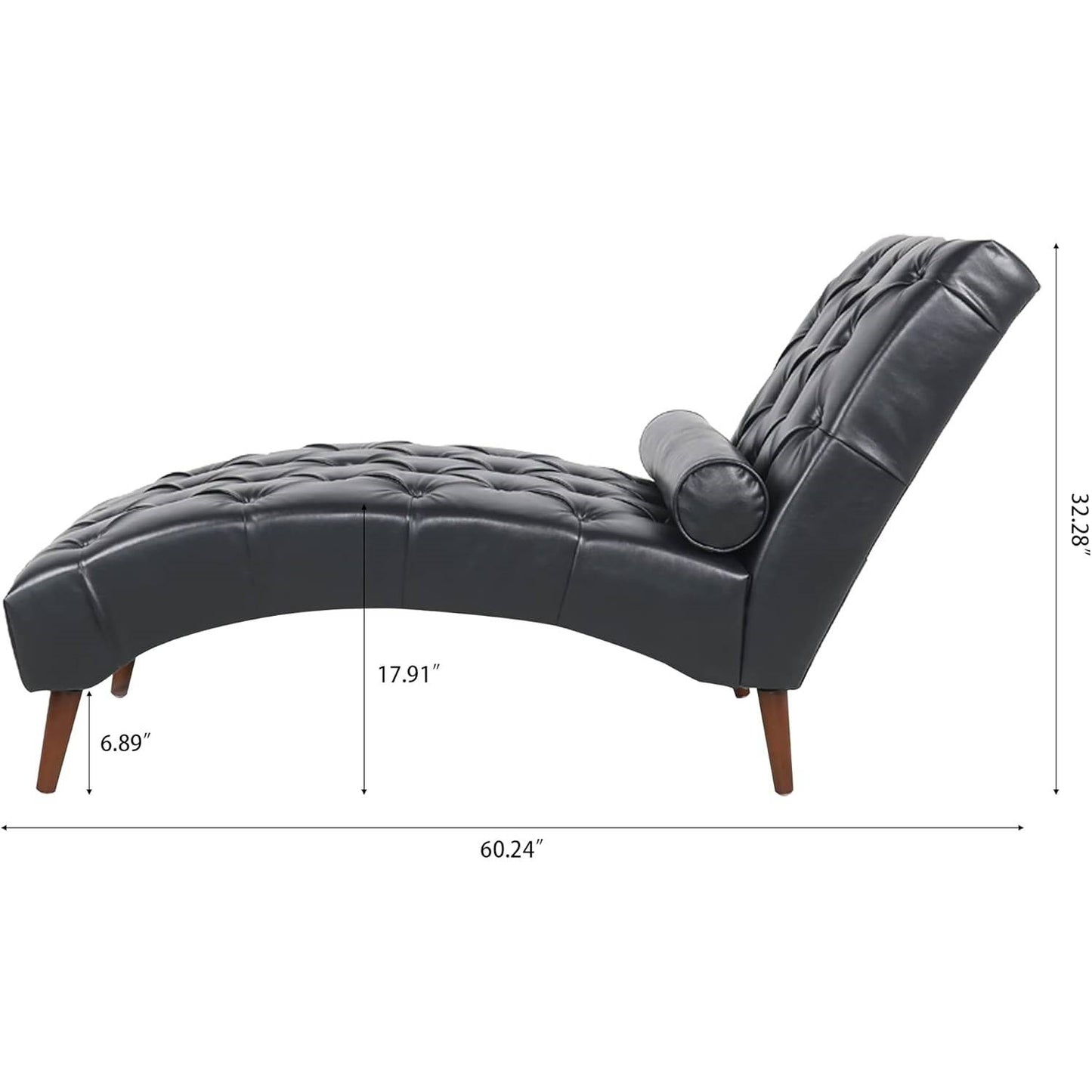 Black PU Leather Upholstered Tufted Armless Lumbar Pillow Included Chaise Lounger