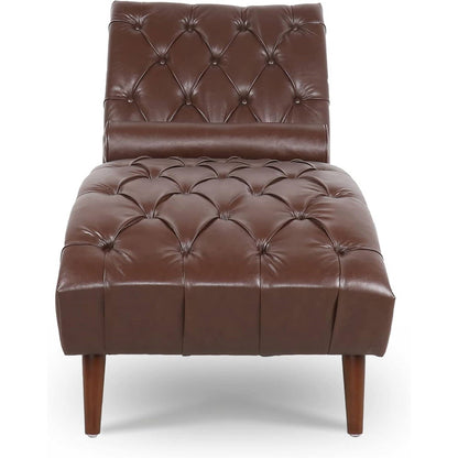 Brown PU Leather Upholstered Tufted Armless Lumbar Pillow Included Chaise Lounger