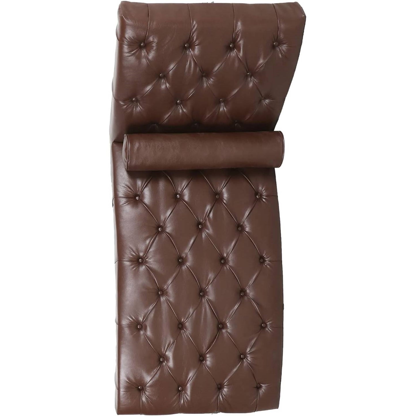 Brown PU Leather Upholstered Tufted Armless Lumbar Pillow Included Chaise Lounger