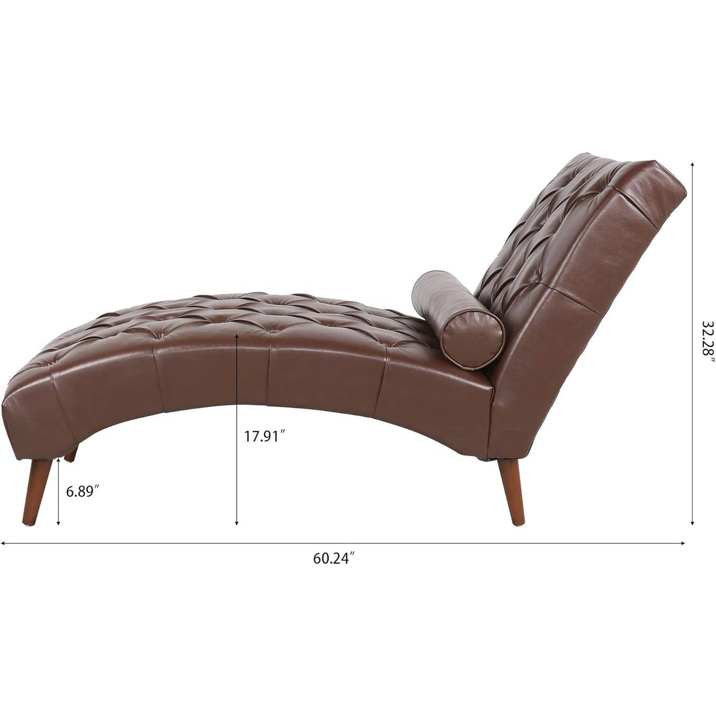 Brown PU Leather Upholstered Tufted Armless Lumbar Pillow Included Chaise Lounger