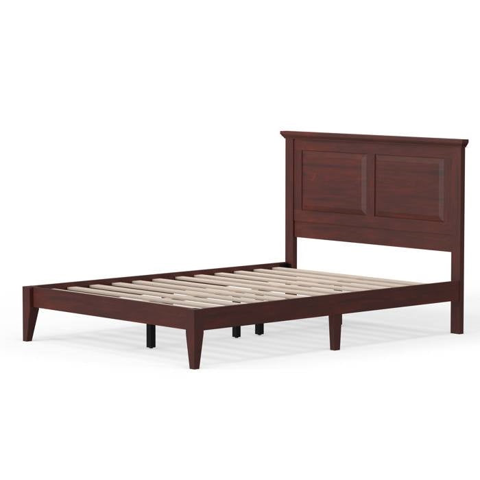 Full Size Retro Solid Oak Wooden Platform Bed in Cherry