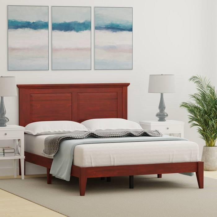 Full Size Retro Solid Oak Wooden Platform Bed in Cherry