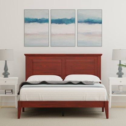 Queen Size Retro Solid Oak Wooden Platform Bed in Cherry