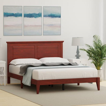 Queen Size Retro Solid Oak Wooden Platform Bed in Cherry