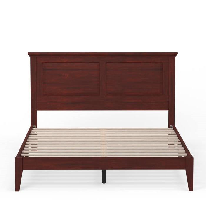 Queen Size Retro Solid Oak Wooden Platform Bed in Cherry