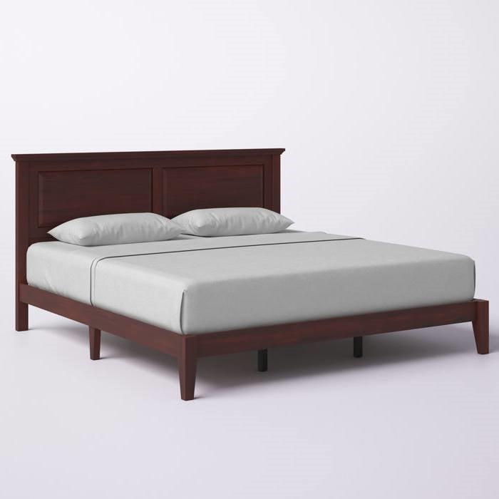 King Size Retro Solid Oak Wooden Platform Bed in Cherry