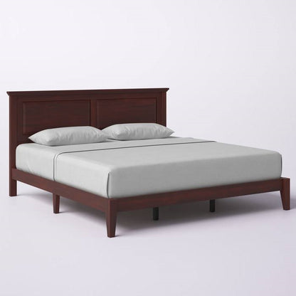 King Size Retro Solid Oak Wooden Platform Bed in Cherry
