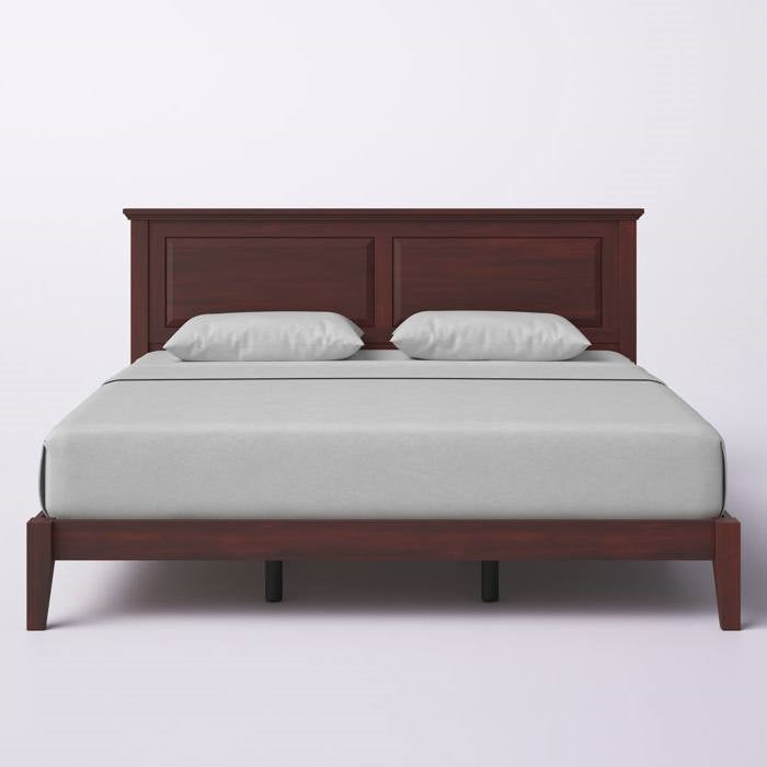 King Size Retro Solid Oak Wooden Platform Bed in Cherry