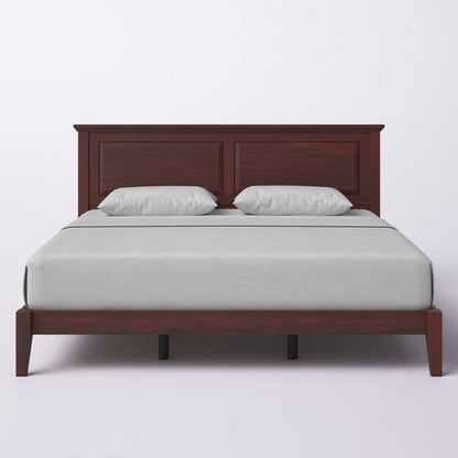 King Size Retro Solid Oak Wooden Platform Bed in Cherry