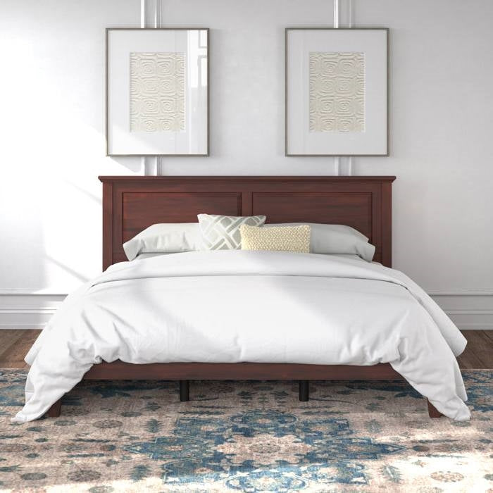 King Size Retro Solid Oak Wooden Platform Bed in Cherry