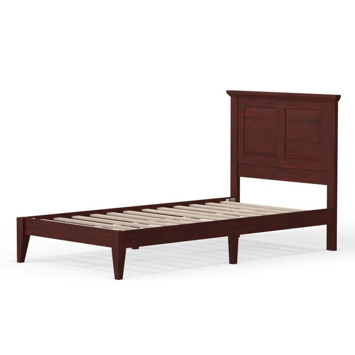 Twin Size Retro Solid Oak Wooden Platform Bed in Cherry