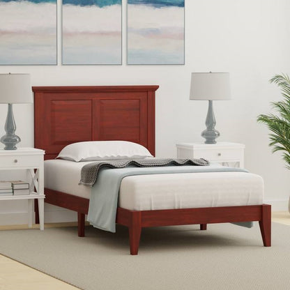 Twin Size Retro Solid Oak Wooden Platform Bed in Cherry