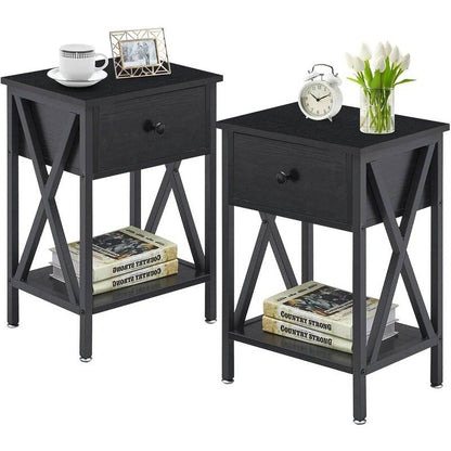 Rustic 1 Drawer Black Nightstand - Set of 2