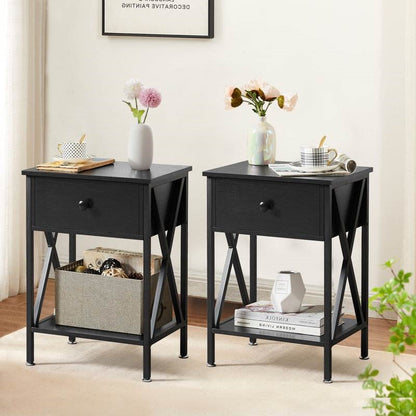 Rustic 1 Drawer Black Nightstand - Set of 2
