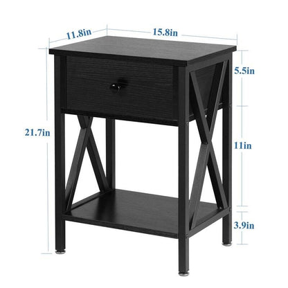 Rustic 1 Drawer Black Nightstand - Set of 2