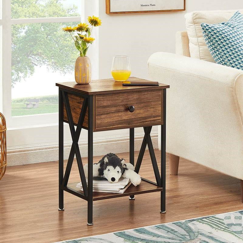 Rustic 1 Drawer Brown Nightstand - Set of 2