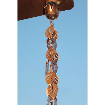 Pure Copper 8.5 Ft Leaf Rain Chain Gutter Rainwater Downspout