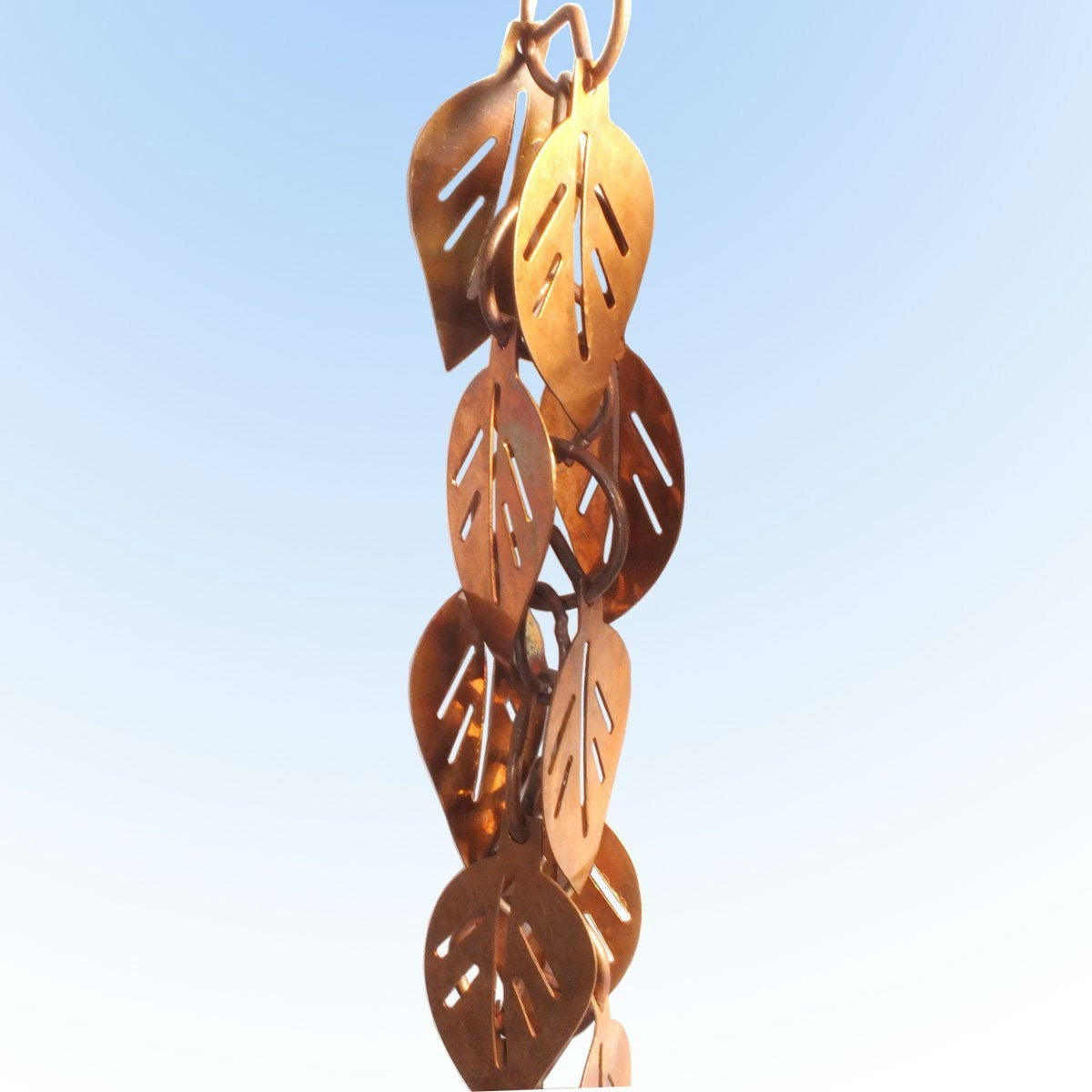 Pure Copper 8.5 Ft Leaf Rain Chain Gutter Rainwater Downspout