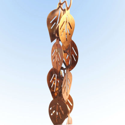 Pure Copper 8.5 Ft Leaf Rain Chain Gutter Rainwater Downspout
