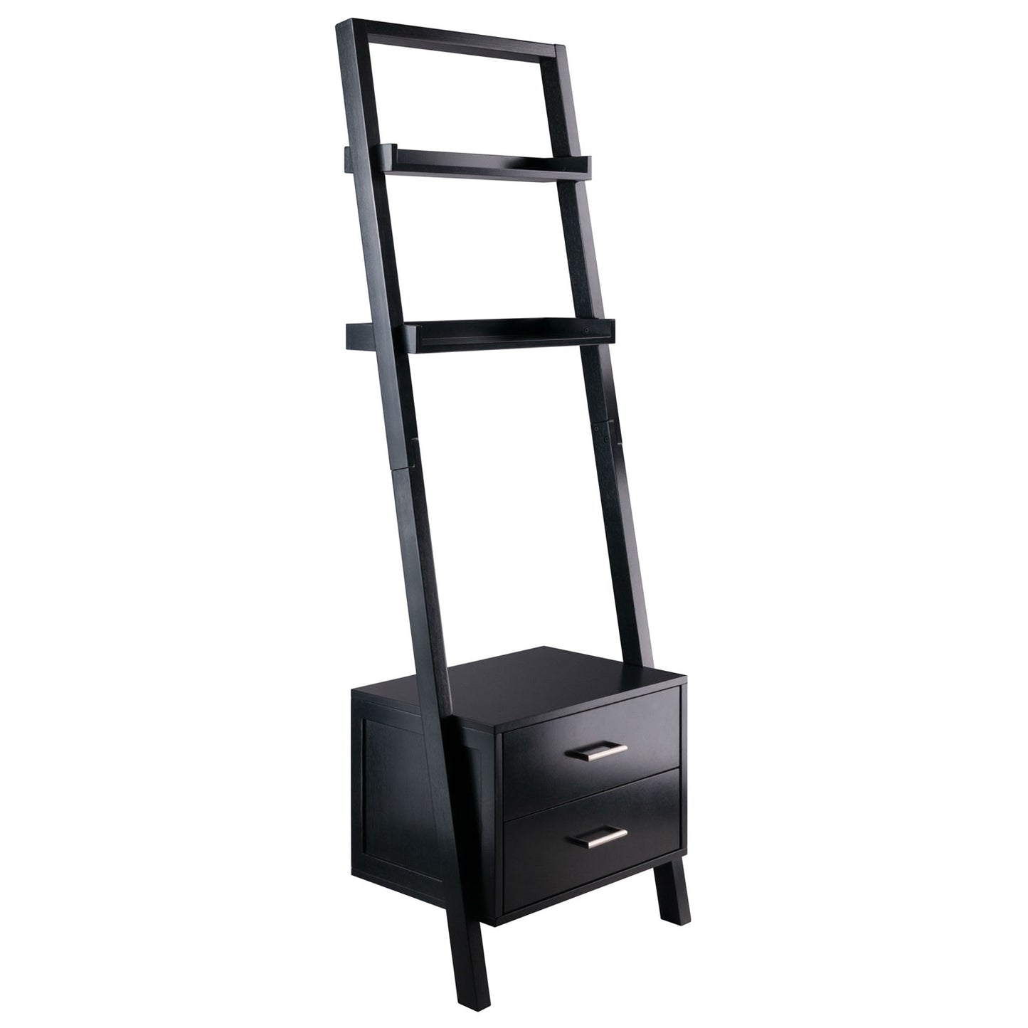 Modern Black 2 Drawer Leaning Ladder Bookshelf Bookcase