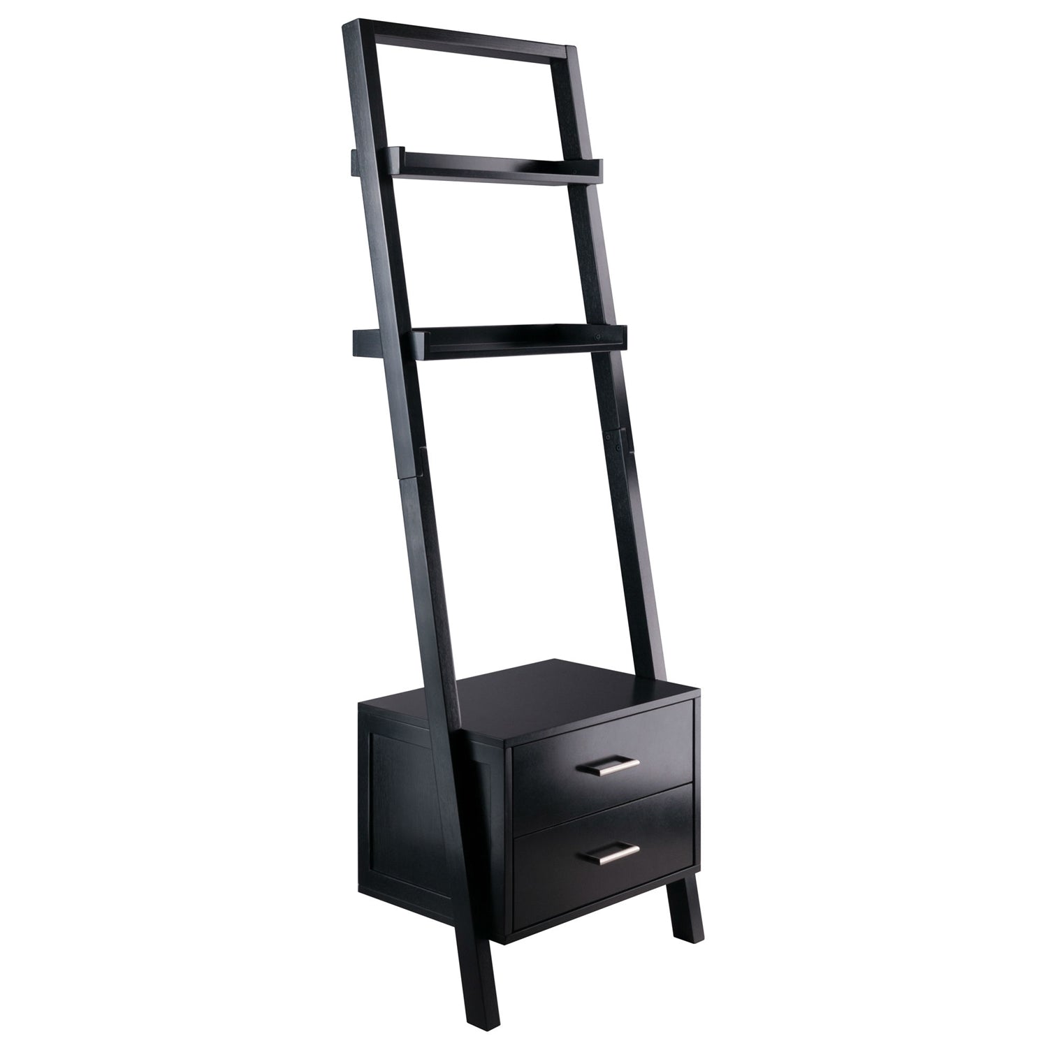Modern Black 2 Drawer Leaning Ladder Bookshelf Bookcase