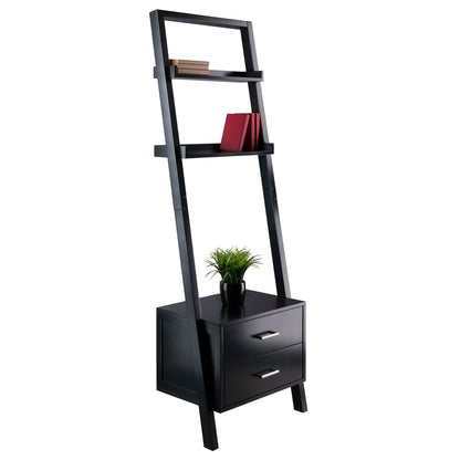 Modern Black 2 Drawer Leaning Ladder Bookshelf Bookcase