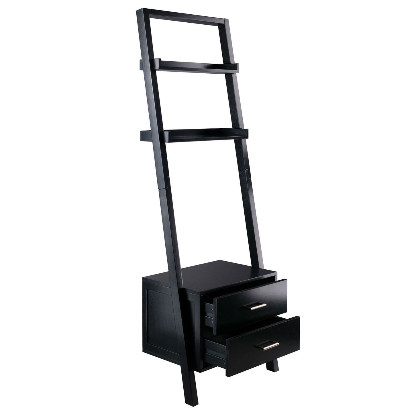 Modern Black 2 Drawer Leaning Ladder Bookshelf Bookcase