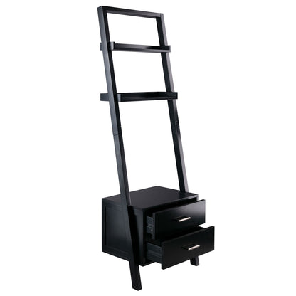 Modern Black 2 Drawer Leaning Ladder Bookshelf Bookcase