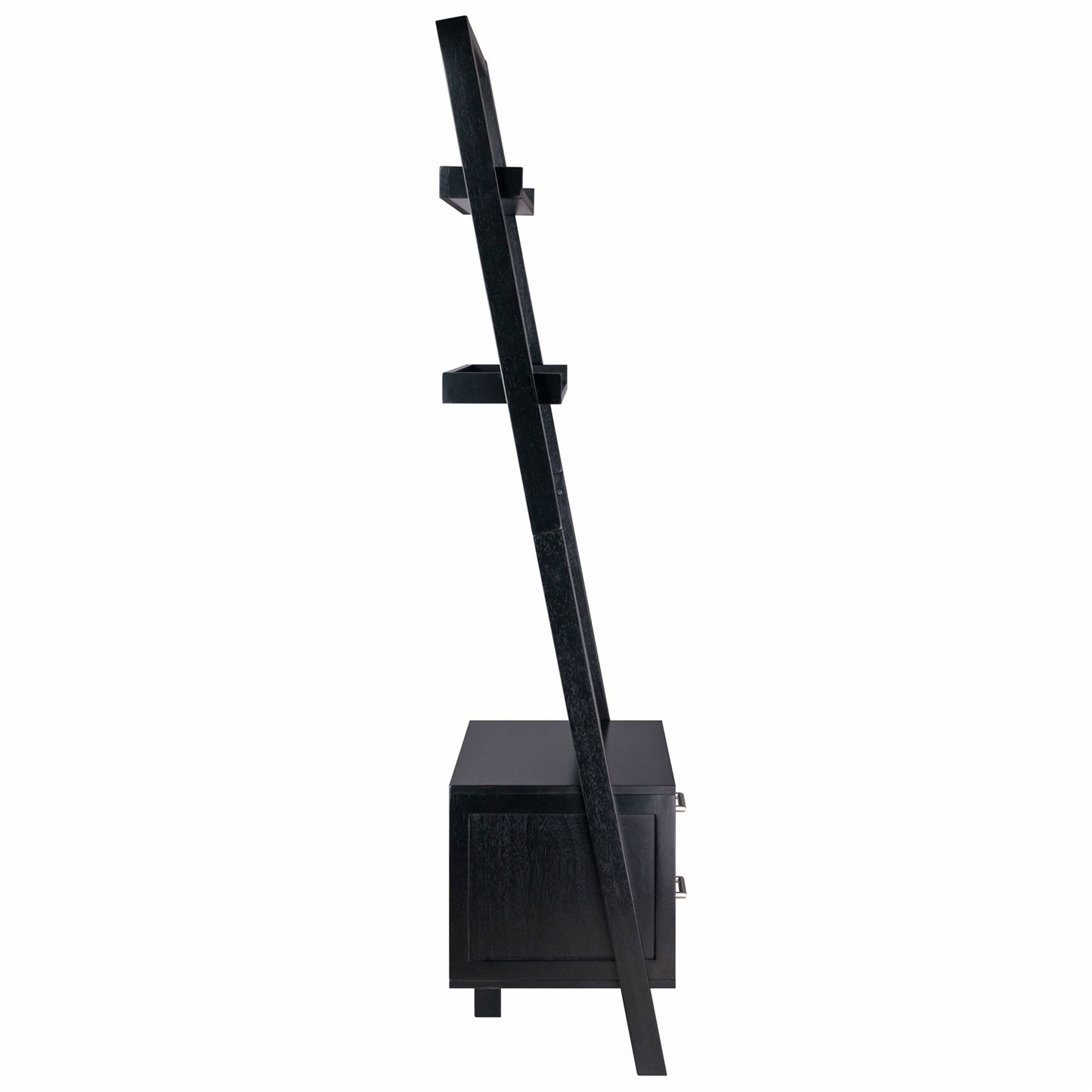Modern Black 2 Drawer Leaning Ladder Bookshelf Bookcase