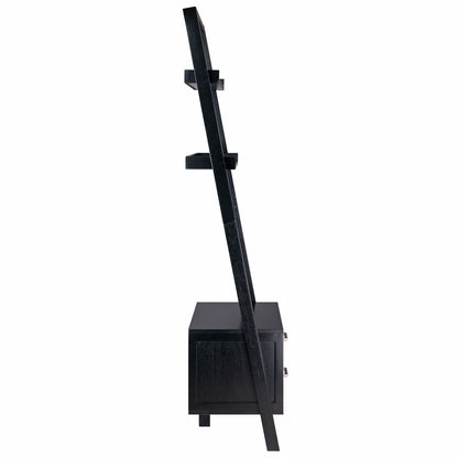 Modern Black 2 Drawer Leaning Ladder Bookshelf Bookcase
