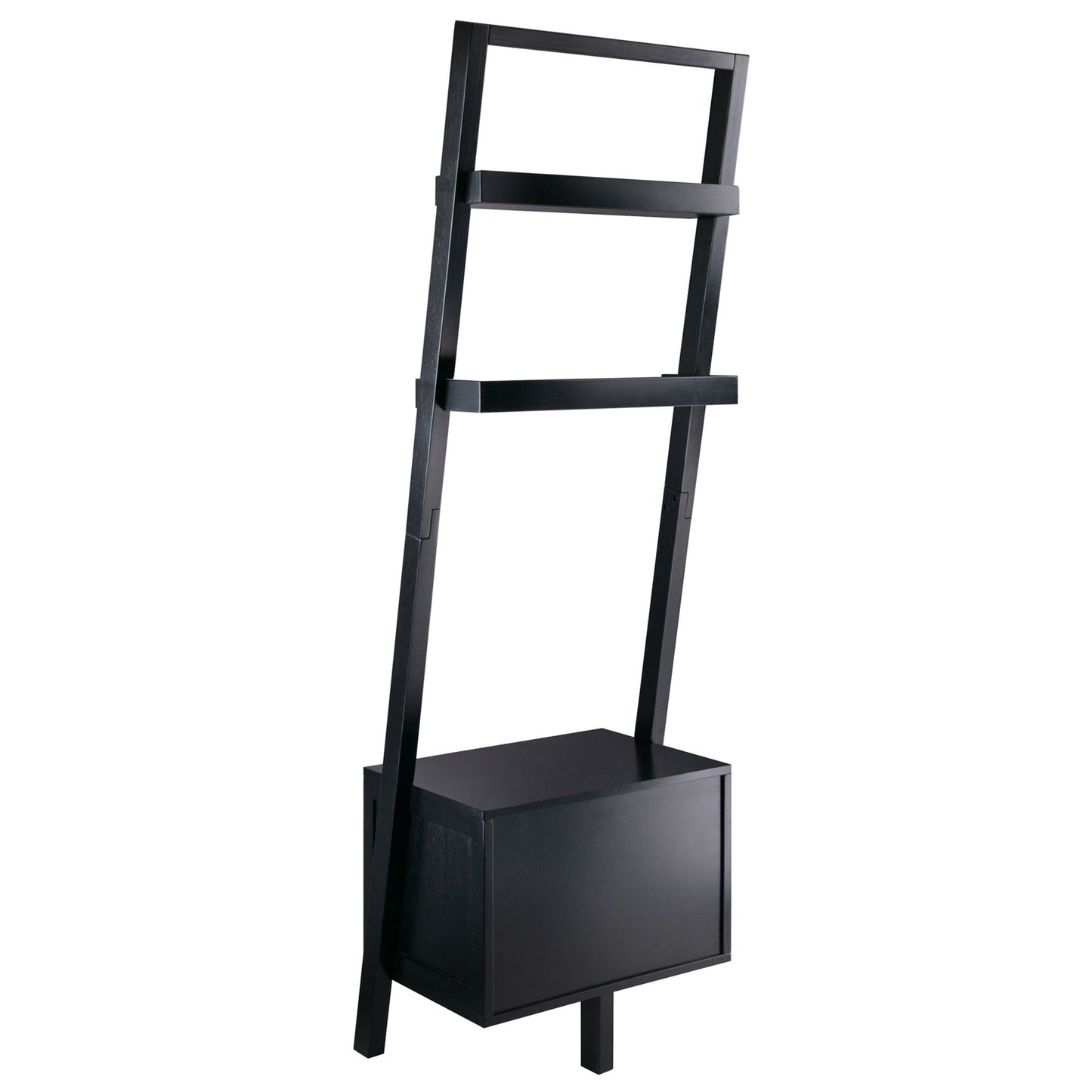 Modern Black 2 Drawer Leaning Ladder Bookshelf Bookcase