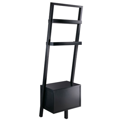 Modern Black 2 Drawer Leaning Ladder Bookshelf Bookcase