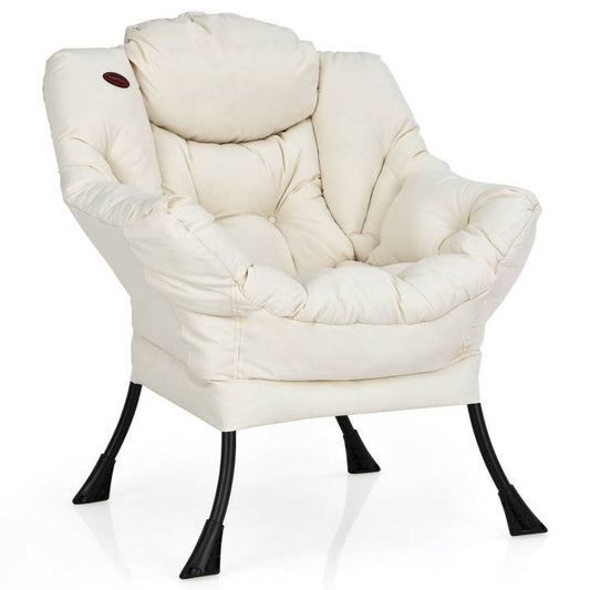Upholstered High-Density Plush Cushioned Accent Chair w/ Side Pocket in Beige