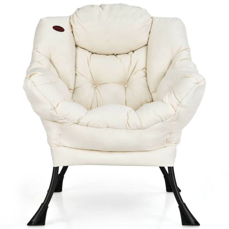 Upholstered High-Density Plush Cushioned Accent Chair w/ Side Pocket in Beige