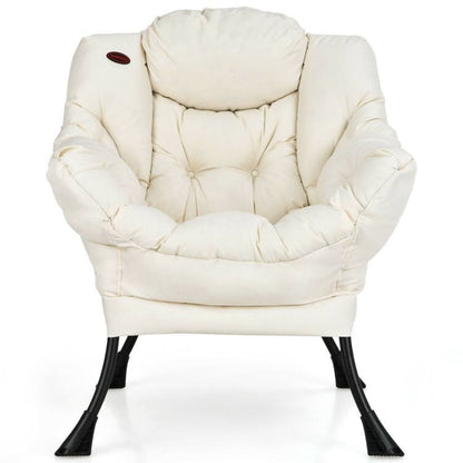 Upholstered High-Density Plush Cushioned Accent Chair w/ Side Pocket in Beige