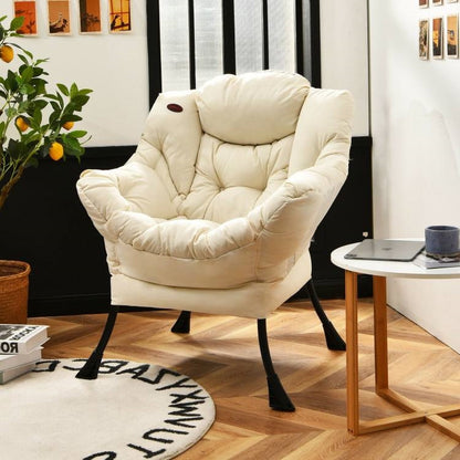 Upholstered High-Density Plush Cushioned Accent Chair w/ Side Pocket in Beige