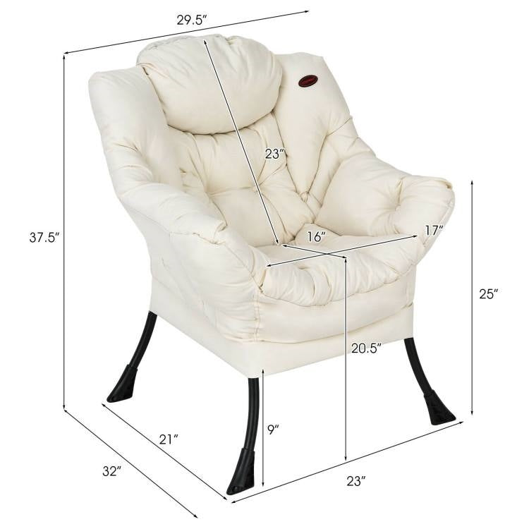 Upholstered High-Density Plush Cushioned Accent Chair w/ Side Pocket in Beige