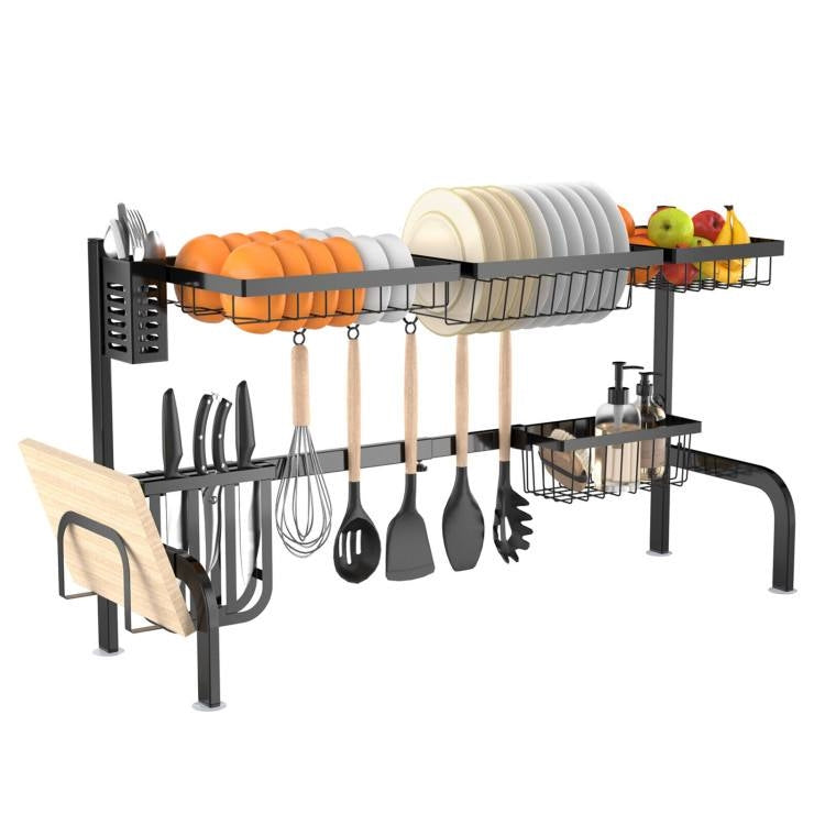 2 Tier Black Steel Adjustable Over Sink Dish Drying Rack